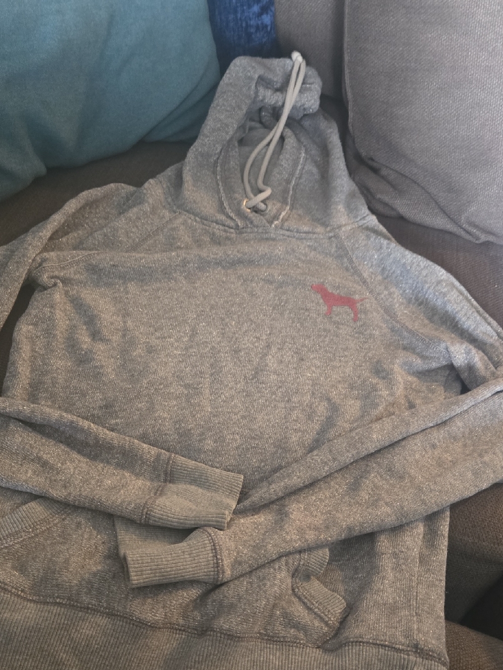 PINK Victoria's Secret Heather Gray Turtleneck Hoodie with Pink Dog Logo